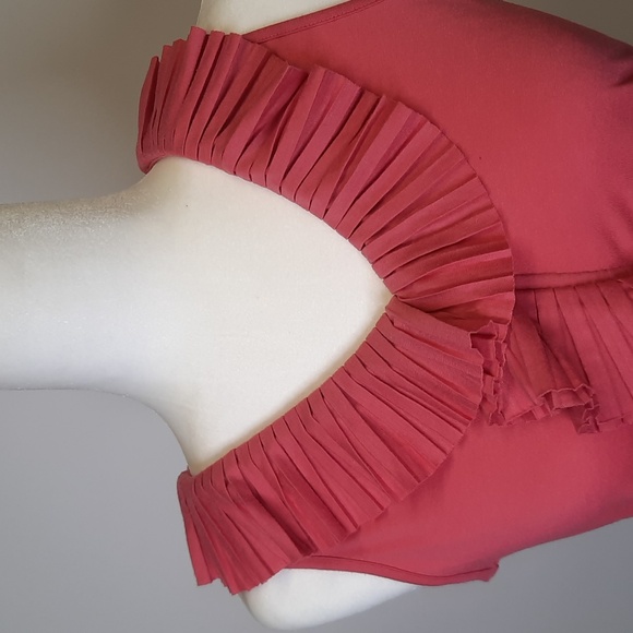 Talbots Carnation Pink Sleeveless V-neck with Ruffled Neckline, Size Petite S - Picture 2 of 6